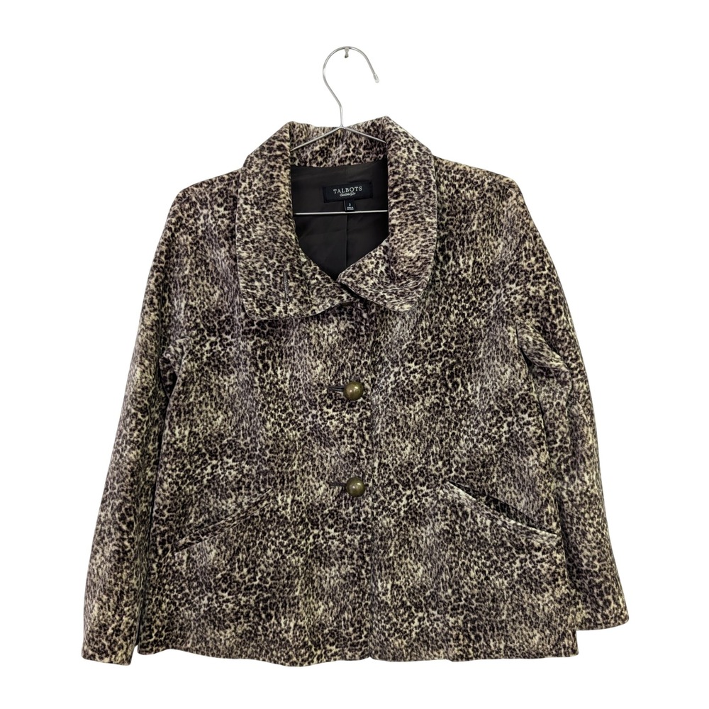 Talbots The Jackie Fit Jacket Swing Style Coat Velvet Leopard Print Old Money 2